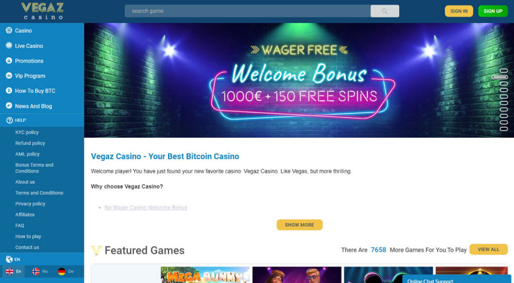 Vegaz Online Casino Bonus Offer